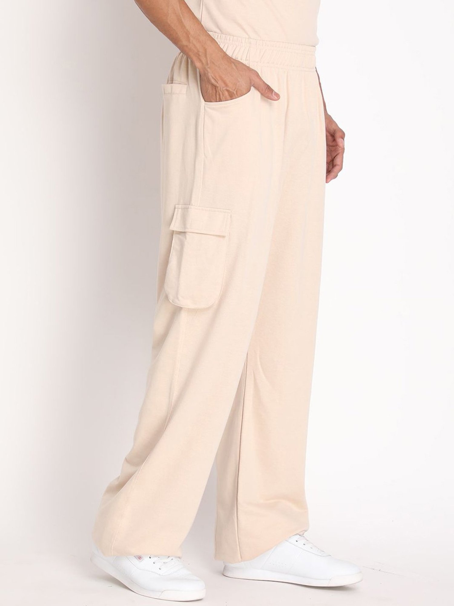 Chkokko Pastel Beige Cotton Relaxed Fit Track Pants