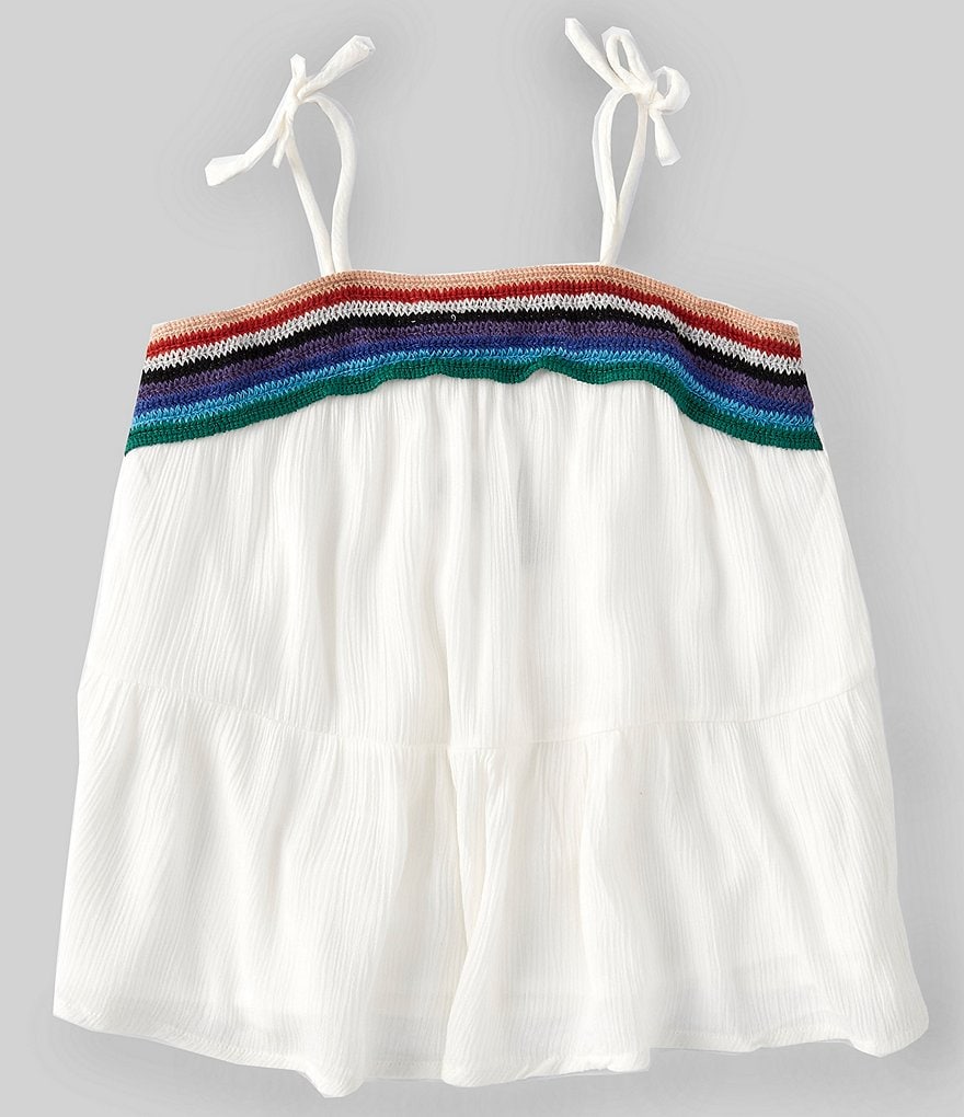 Xtraordinary Big Girls 7-16 Tie-Strap Rainbow-Striped-Trim Tank Top