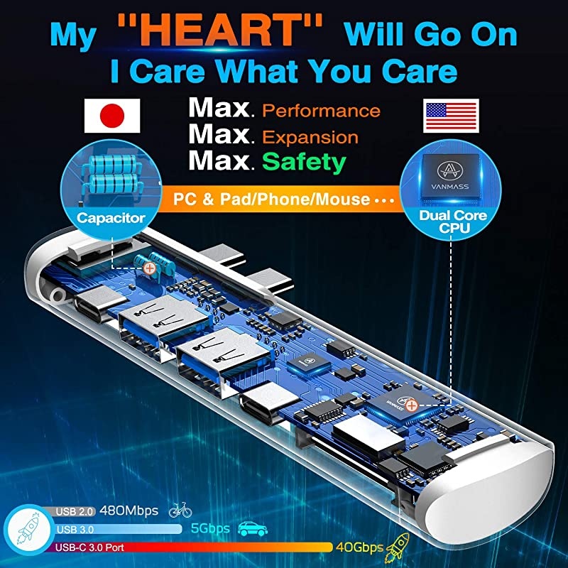 USB C Hub 7 in 1 USB C Adapter with 5K60Hz USBC 30 Port 4K HDMI Port 2 USB 30 Ports SDTF Card Reader 87W PD Charging Port for MacBook Pro and MacBook Air 20182019 2020Silver