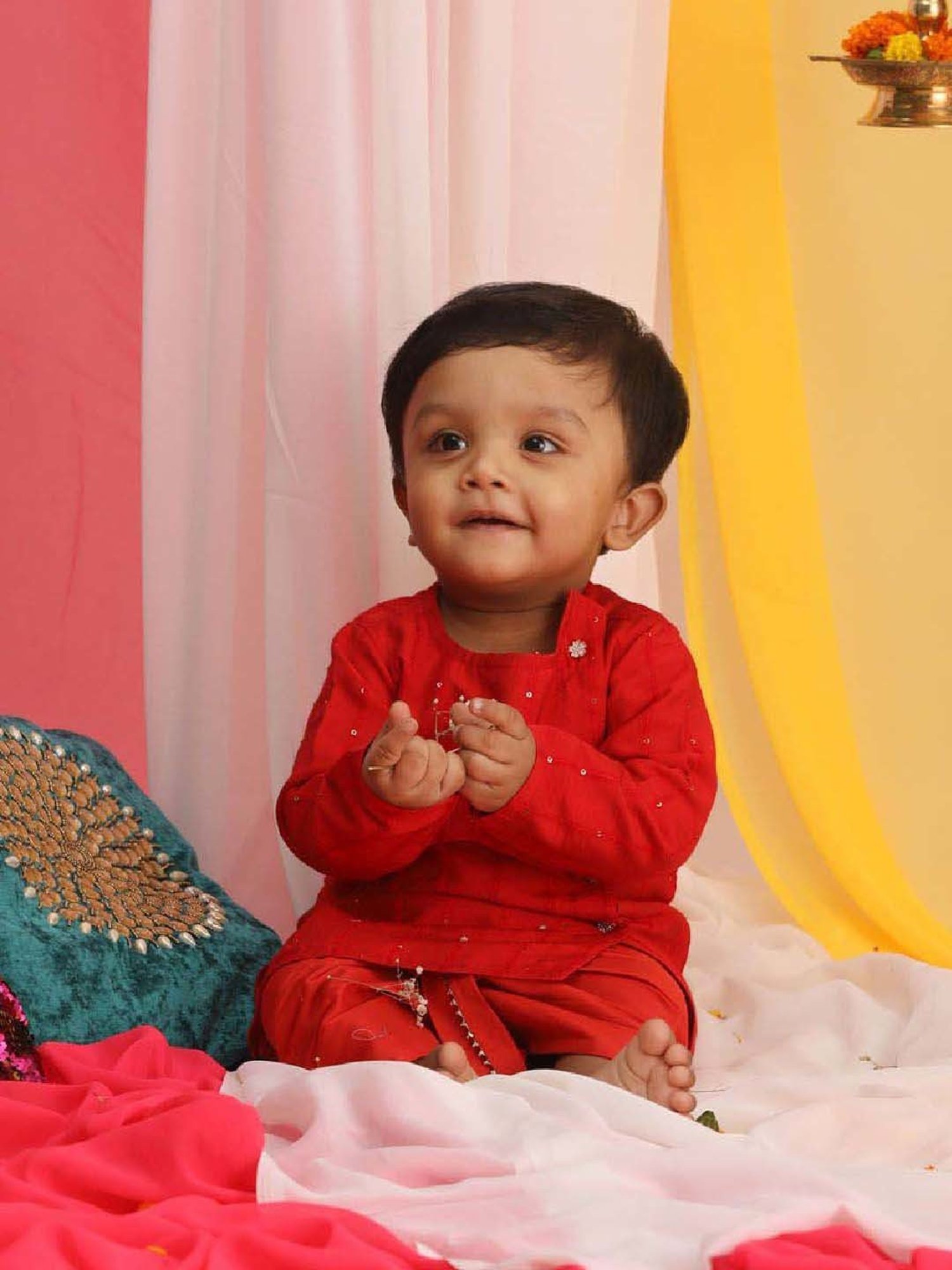 VASTRAMAY Boys Red & Gold Printed Full Sleeves Kurta Sets