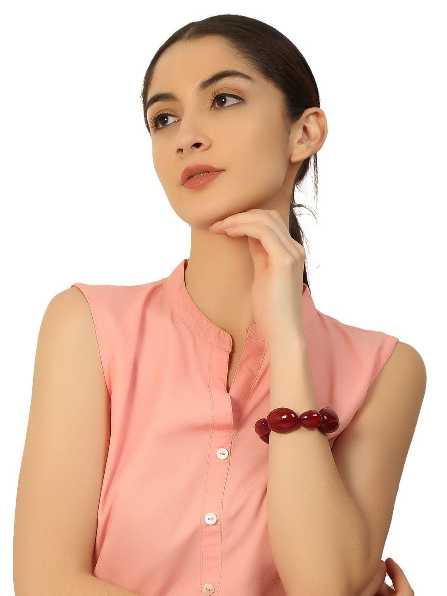 IMLI STREET Maroon Artificial Stone Stretchable Bracelet for Women