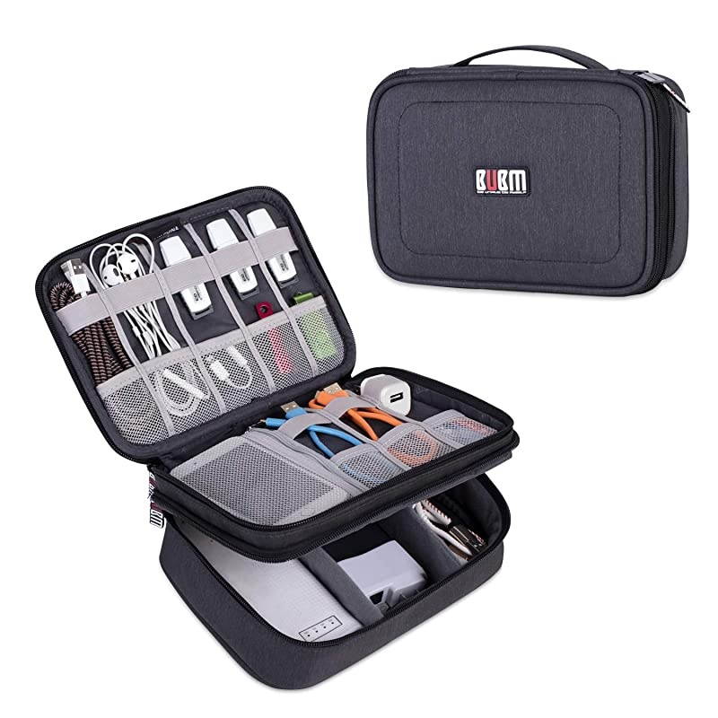 Electronic Organizer Double Layer Travel Gadget Storage Bag for Cables Cord USB Flash Drive Power Bank and Morea Sleeve Pouch for 79 iPad MiniMediumBlack