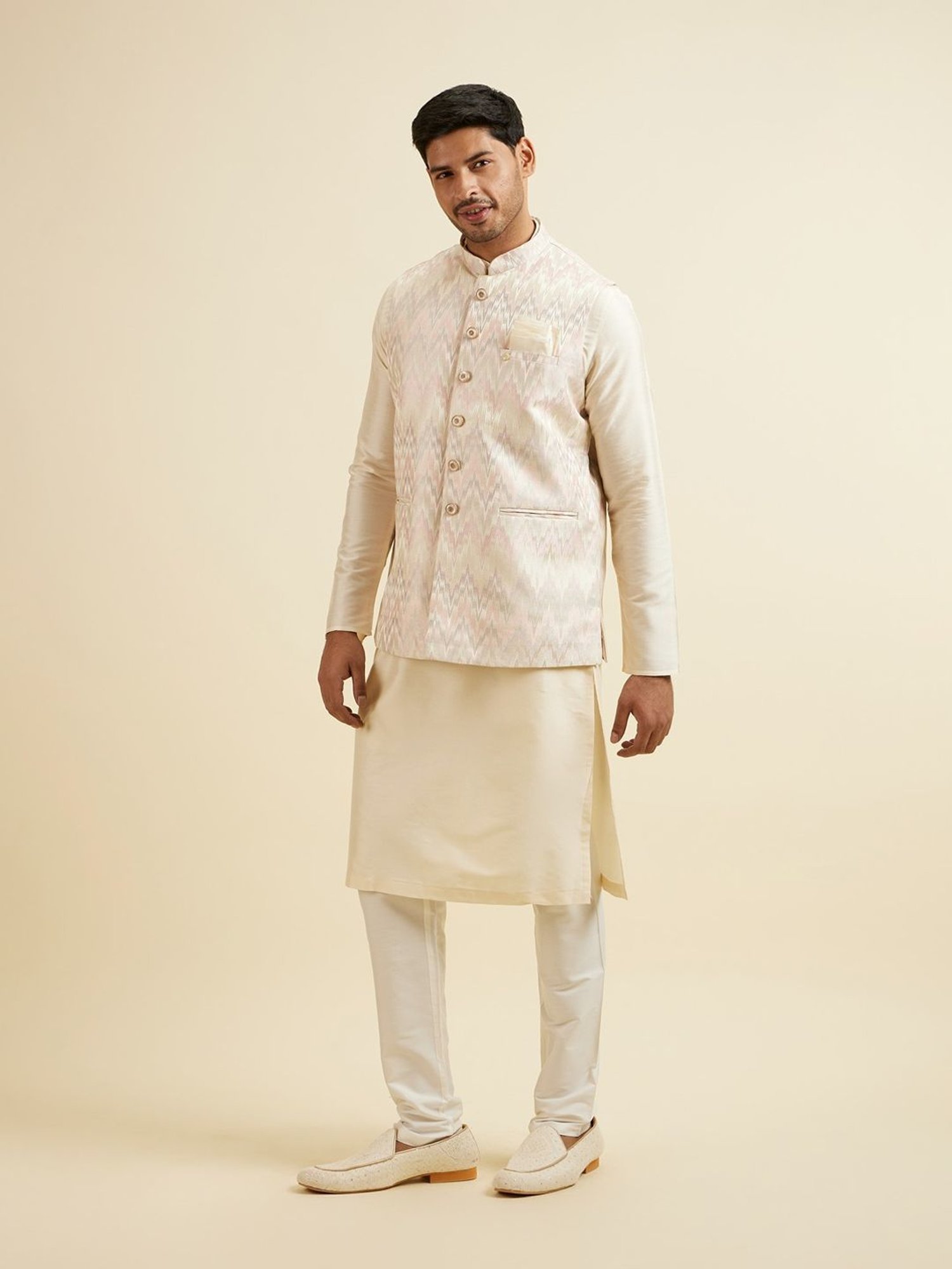 Manyavar Pink Regular Fit Printed Nehru Jacket