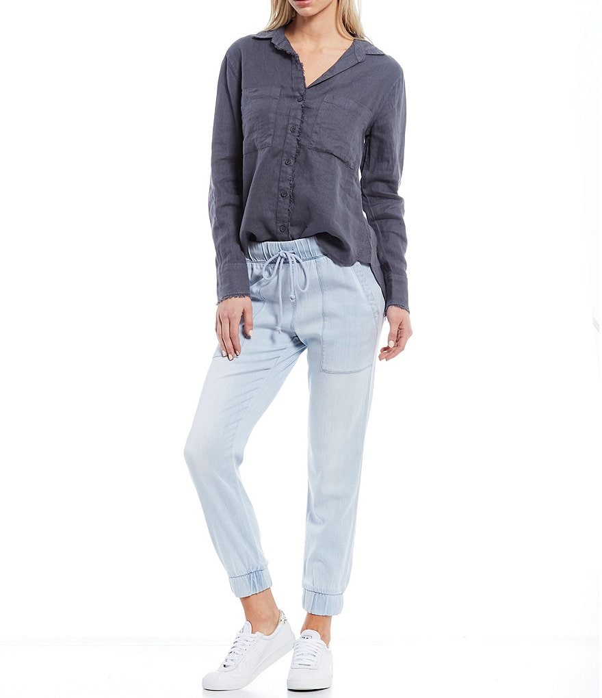 Cloth & Stone Woven Fray Placket Button Front Top