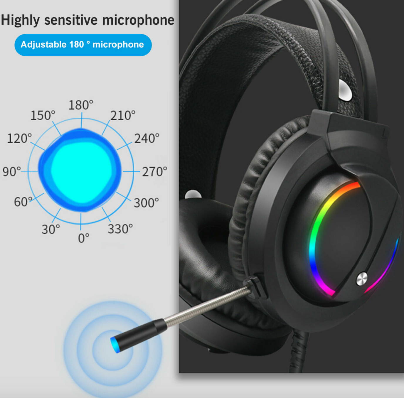 Gaming Headset RGB Surround Sound Mic 7.1 USB Headphones W/Cable For PS4 Laptop