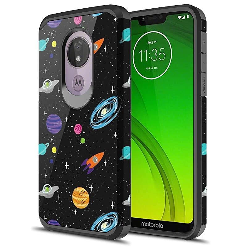 for Moto G7 Power Case, Moto G7 Supra Case, Hybrid Drop Protection Sleek Slim Dual Layer Shockproof Colorful Graphic Armor Case for LG Moto G7 Power/Supra (Space)