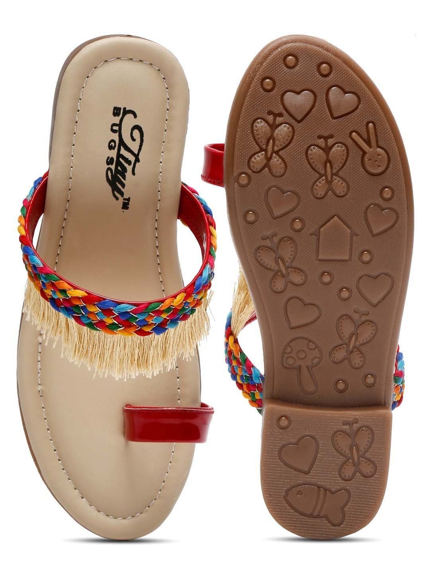 Tiny Bugs Kids Red & Beige Toe Ring Sandals