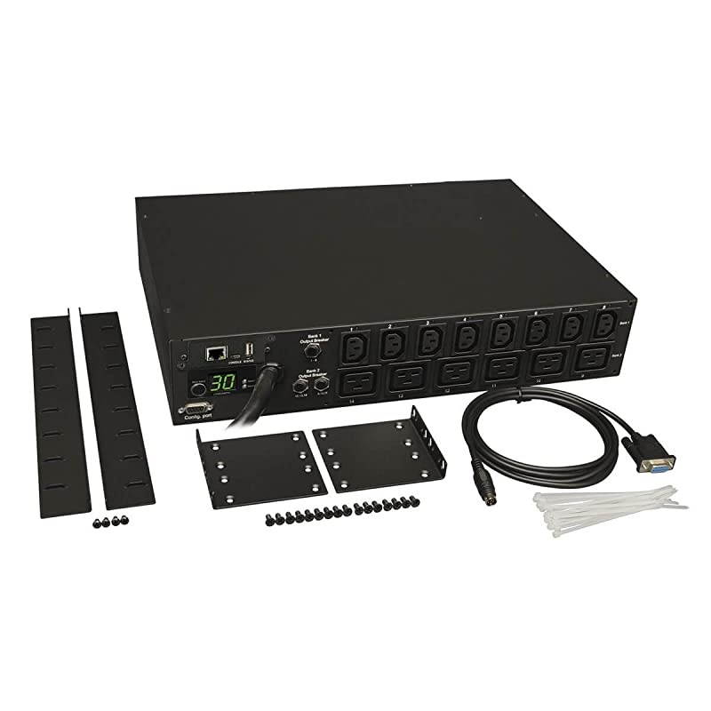 5.8kW Single-Phase Switched PDU with LX Platform Interface, 208/240V Outlets (8 C13 & 6 C19), L6-30P input, 15ft Cord, 2U Rack-Mount, TAA (PDUMH30HV19NET),Black