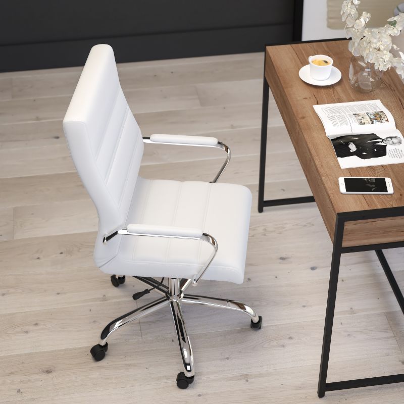 Merrick Lane Contemporary Mid-Back White Faux Leather Home Office Chair with Padded Chrome Arms