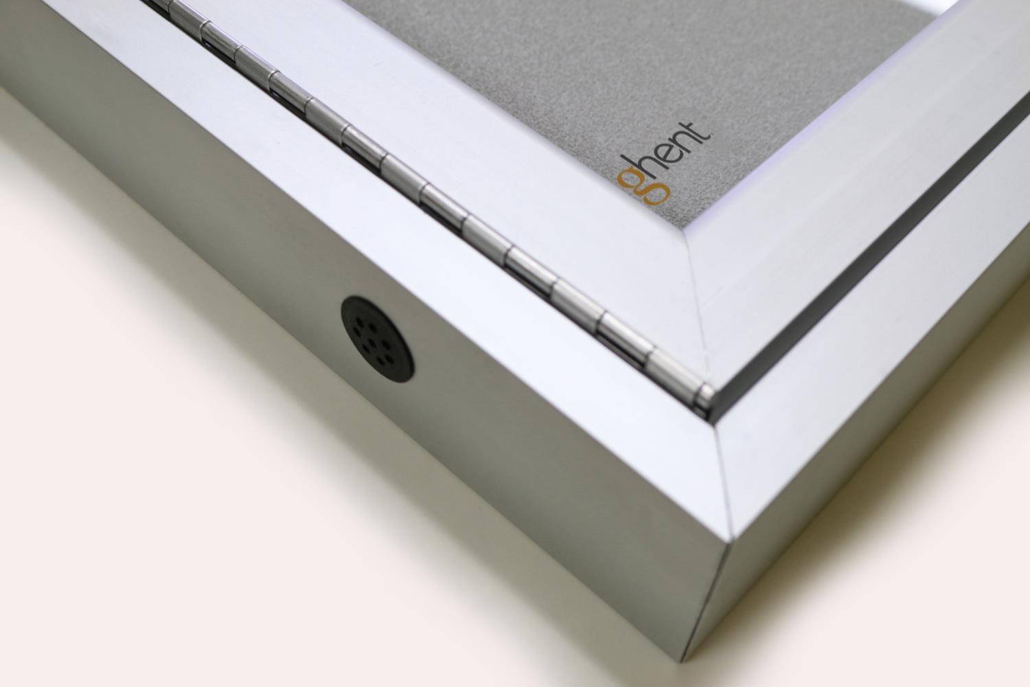 Ghent 2 Door Enclosed Vinyl Bulletin Board with Satin Frame 3'H x 4'W Silver