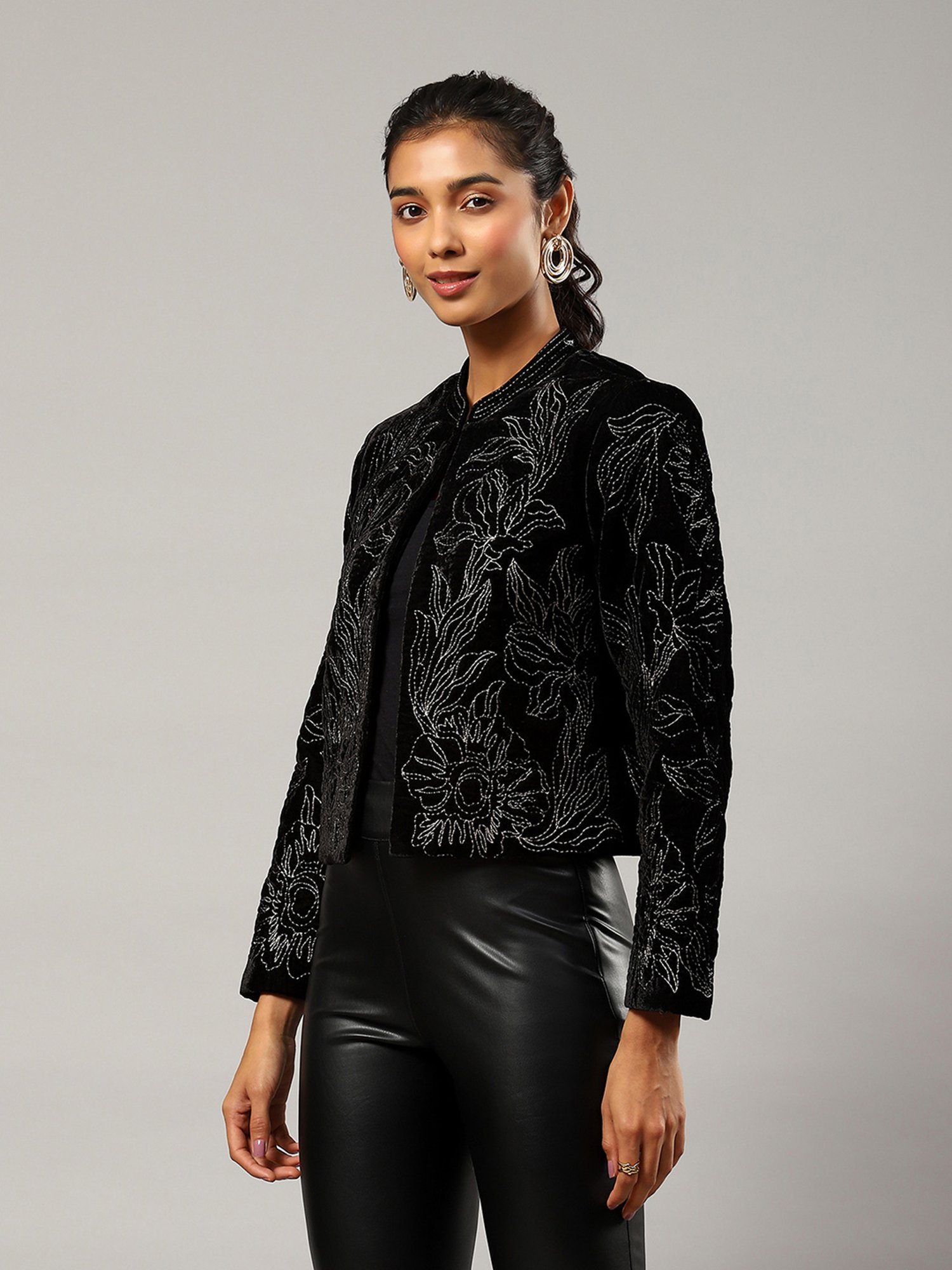 Label Ritu Kumar Black & White Embroidered Jacket