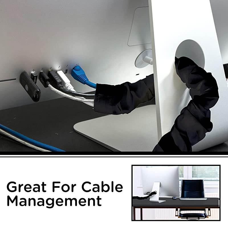 Black Fabric Cord Cover 2 Pack 6 ft Hides Lamps Light Fixtures and Desks Cable Management Easy Installation 48658