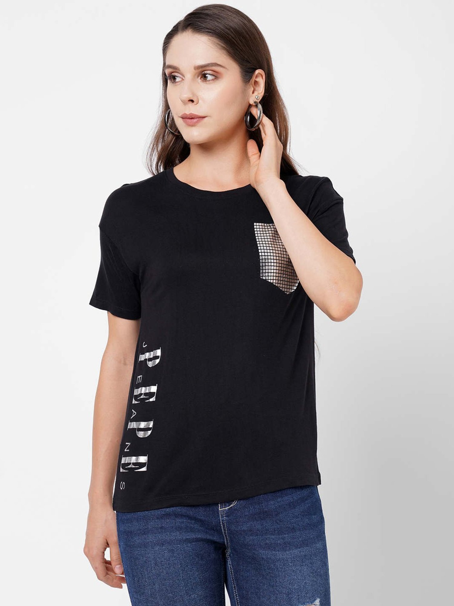 Pepe Jeans Black Printed Crew T-Shirt
