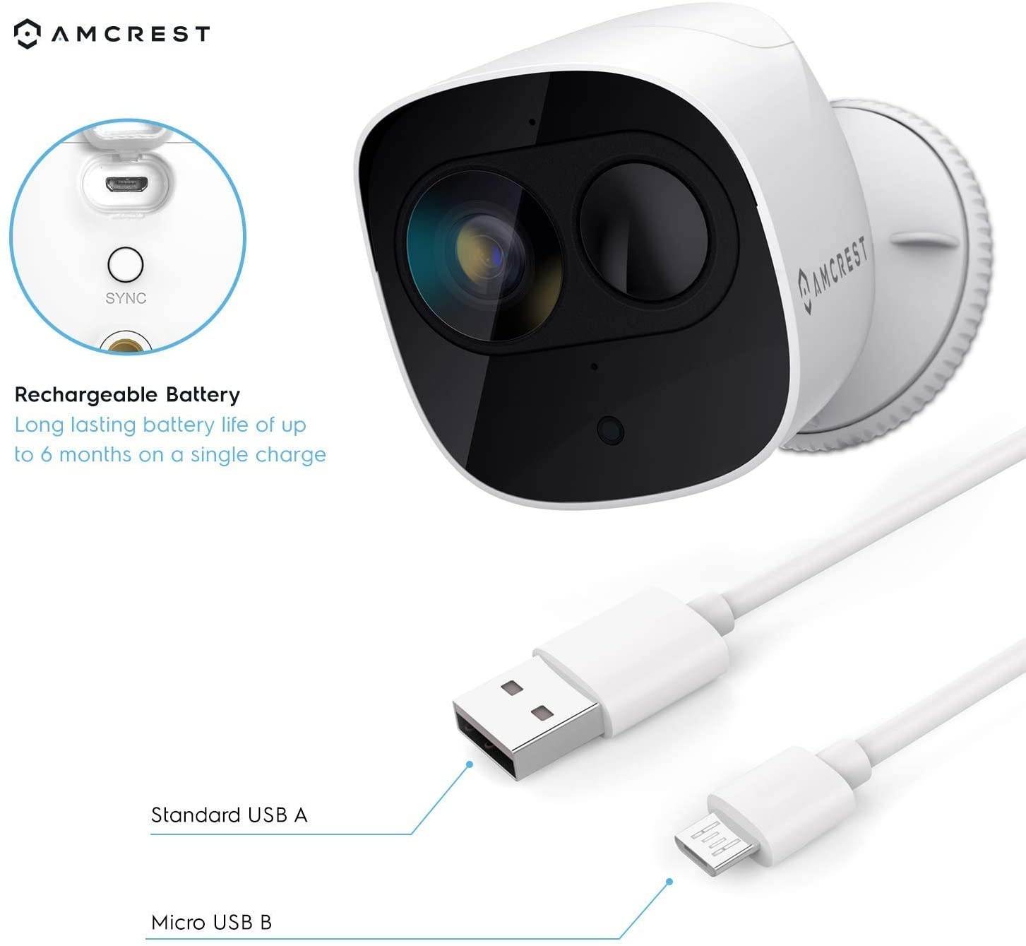 Amcrest Battery Home Security Camera System Wireless Outdoor 1080P, 6Month Rechargeable Battery, Night Vision, Indoor/Outdoor IP65 Weatherproof, 2-Way Audio, 4 Cam Kit AB2WFSET-4PP