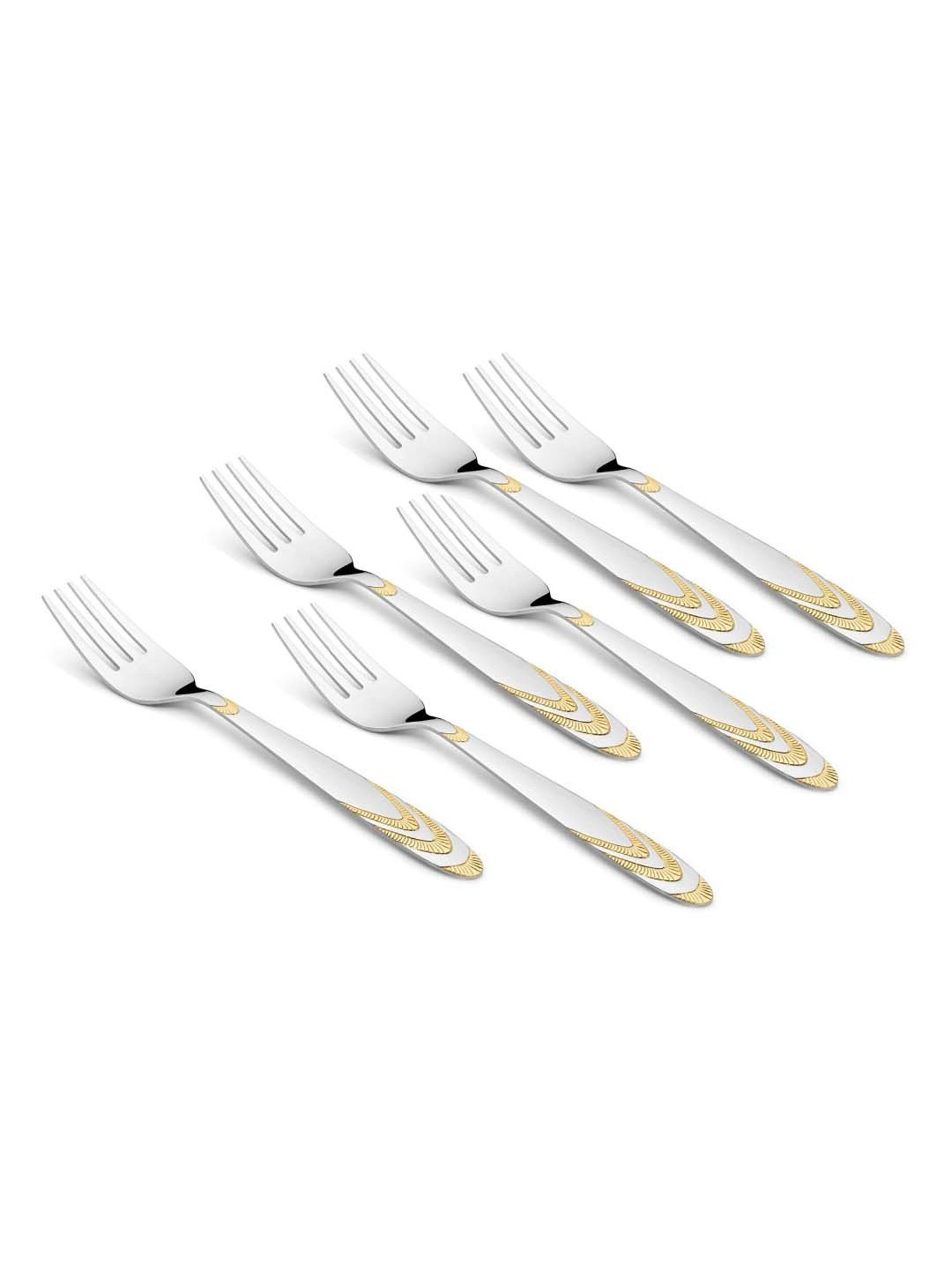 FnS Magna Silver & Gold Stainless Steel Dinner Fork - Set of 6