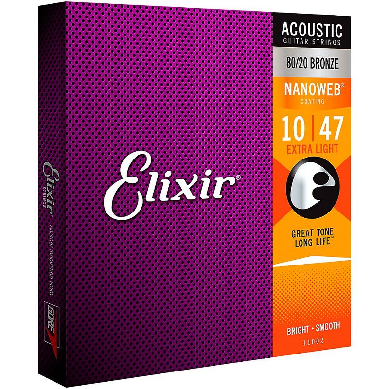 Elixir 80/20 Bronze Acoustic Guitar Strings with NANOWEB Coating, Extra Light (.010-.047)