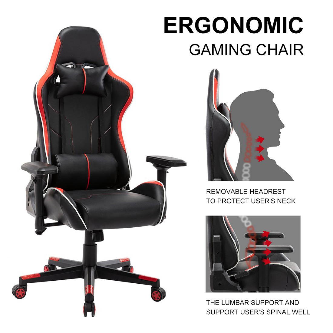 New High Back Swivel Chair Racing Gaming Chair Office Chair With Armrests & Pillows & Casters