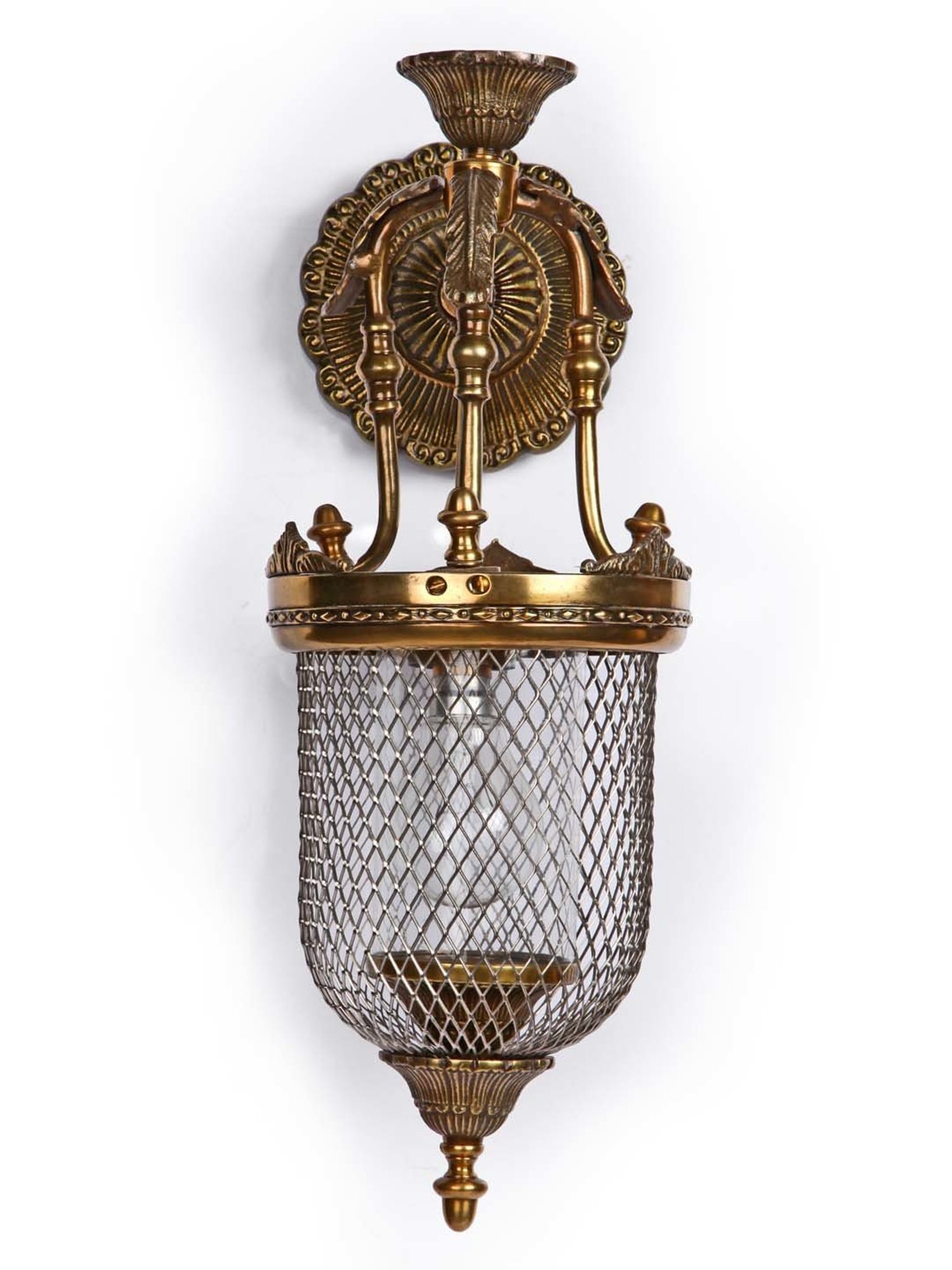 Fos Lighting 'Lattice Jar' Antique Gold & White Brass Wall Sconce Light - Set of 1