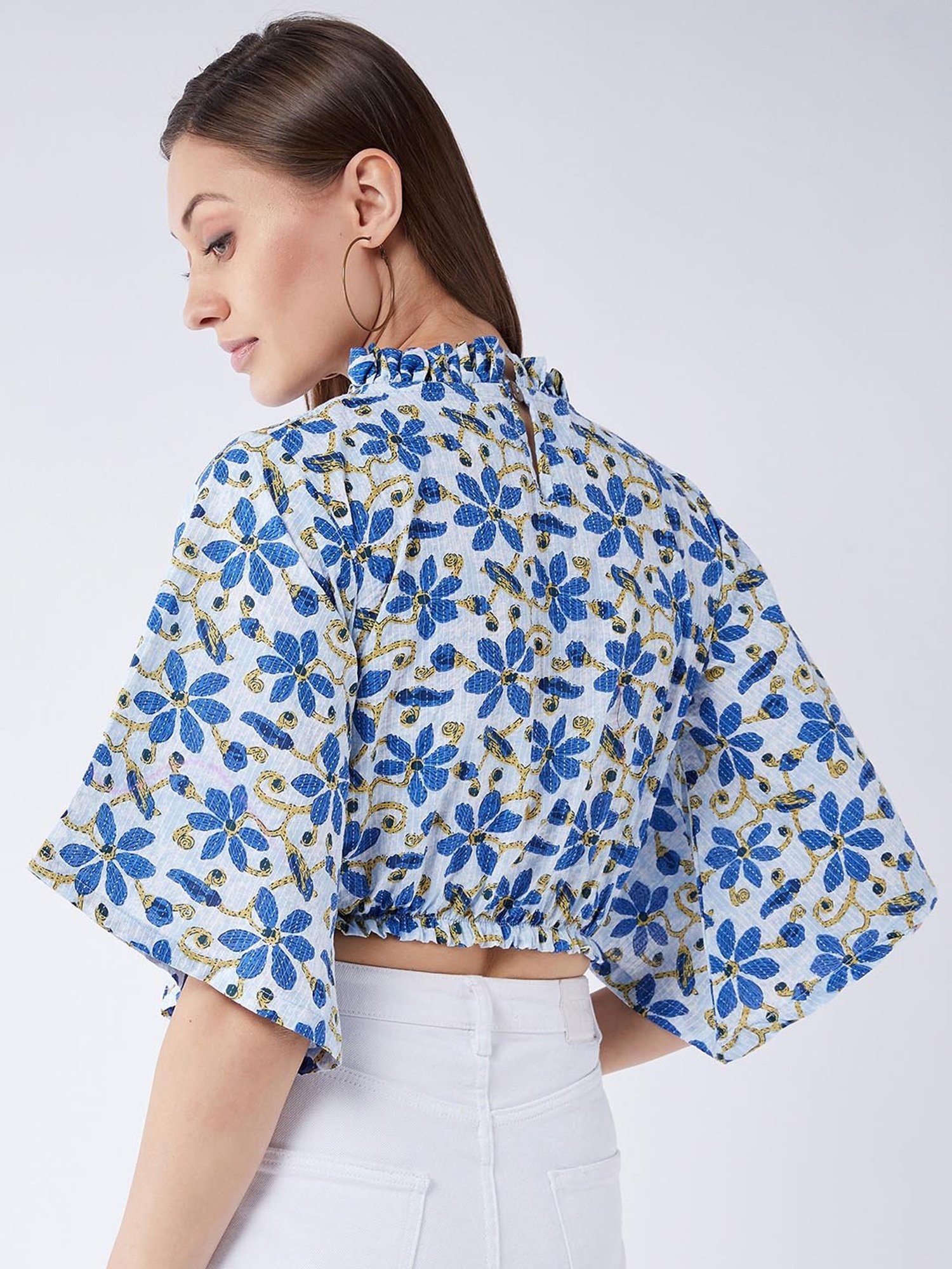 Inweave Blue Printed Crop Top