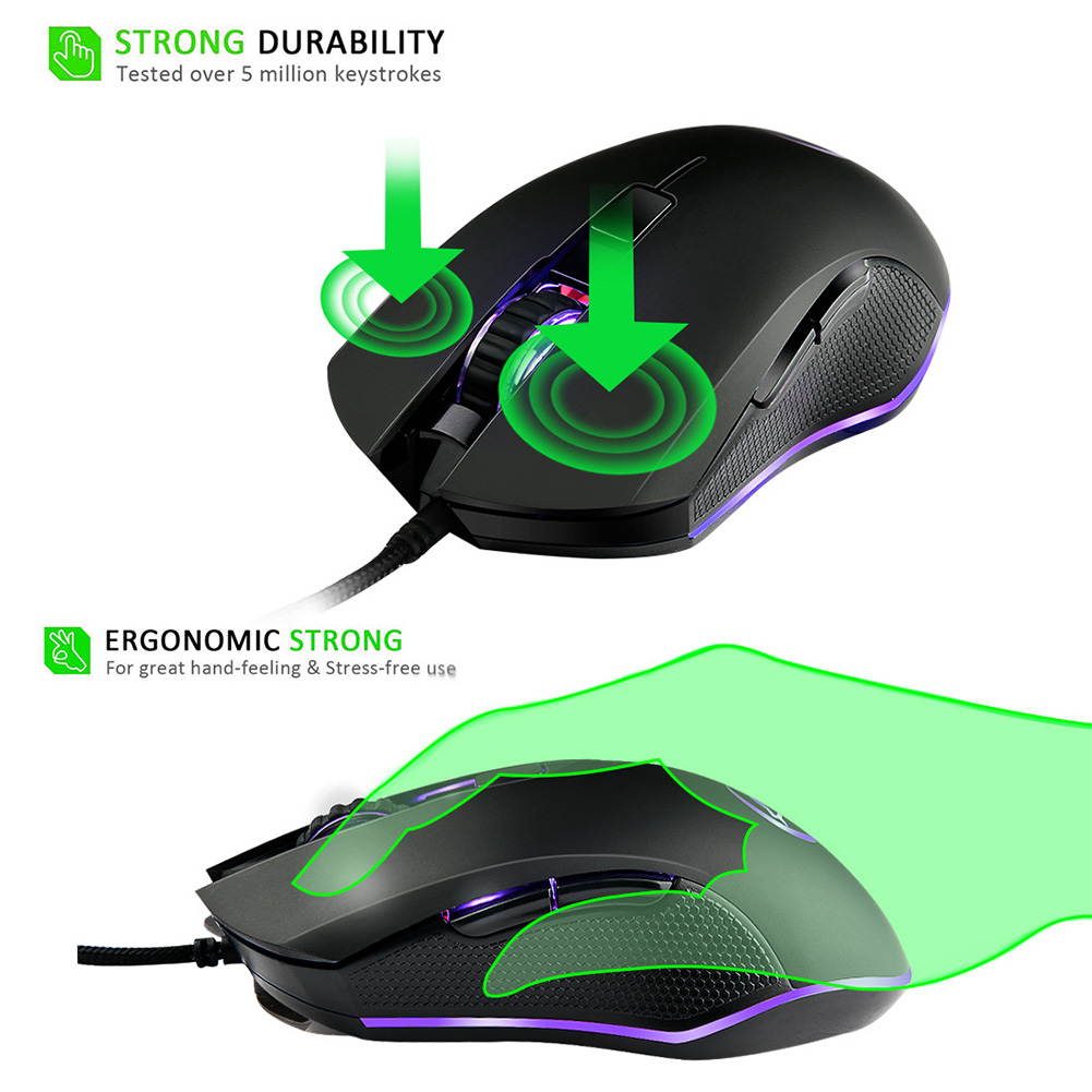 ABS Ergonomic Wired Professional Colorful Backlight USB 6 Buttons Compact Gaming Mouse Optical
(Color: Black)