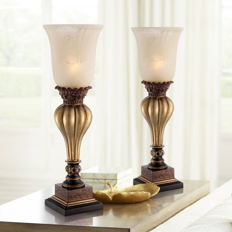 Regency Hill Sattley Alabaster Glass Gold Console Lamp Set of 2