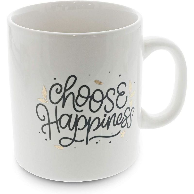 Okuna Outpost White Large Ceramic Coffee Mug Tea Cup, Choose Happiness (16 oz, 3.7 x 4.1 In)