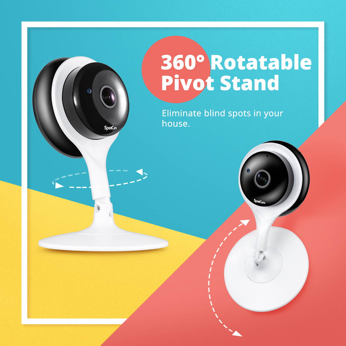 SpotCam Pano Wireless Home Security Camera, 1080P HD, 180-degree Panoramic View, Indoor, Night Vision, Two-Way Talk, Motion & Sound Alert, Alarm Siren, Free Fulltime Continuous Cloud Recording
