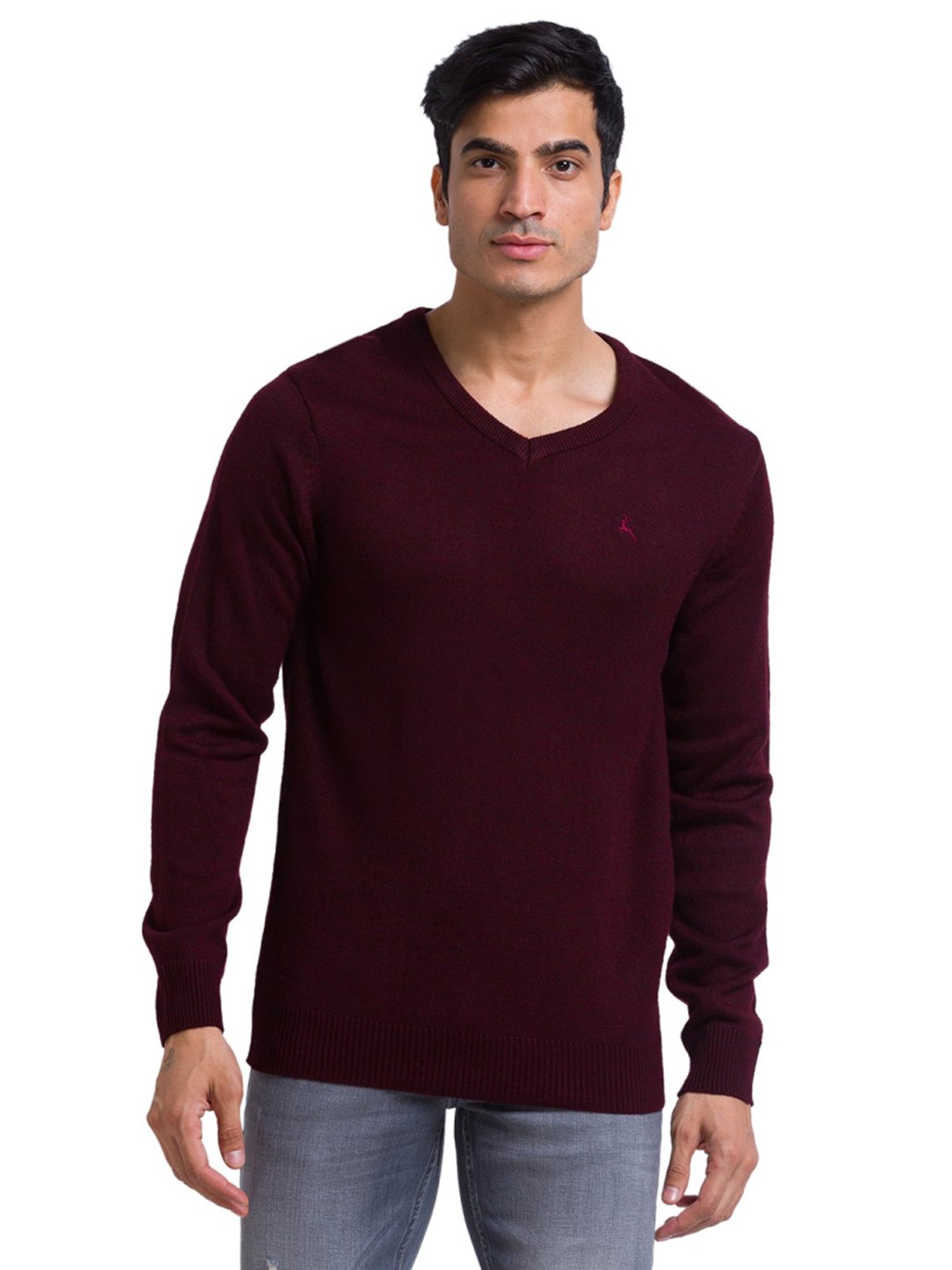Parx Maroon Regular Fit Sweaters