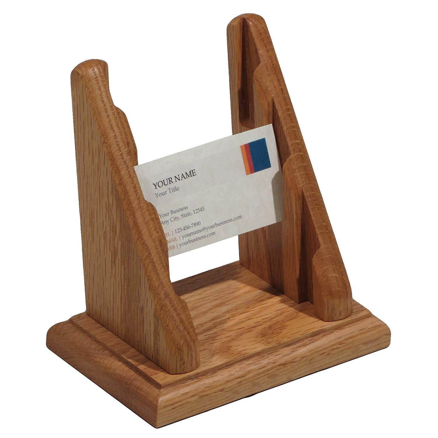 Wooden Mallet 3-Pocket Countertop Business Card Holder, Light Oak