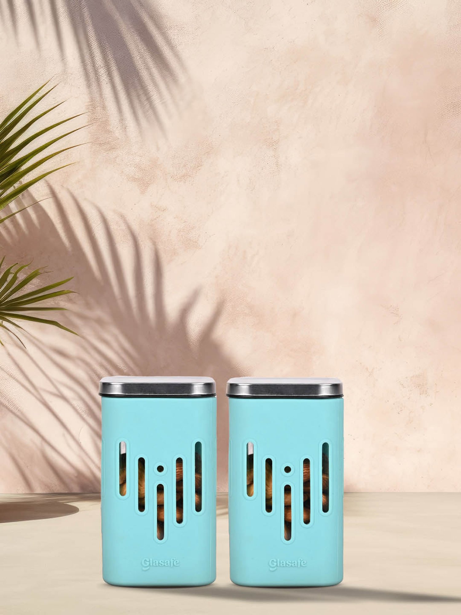 Glasafe 'O' Grip Mellow Green Borosilicate Containers - Set of 2 (250ml)