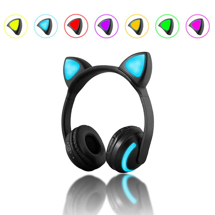 CORN  Cartoon Shape Bluetooth 4.1 Wireless  and 3.5mm Wired Connectivity  Dual-mode Headset, Stereo Low Deep Bass, Multi-color Led Light Effect--Rabbit Girl