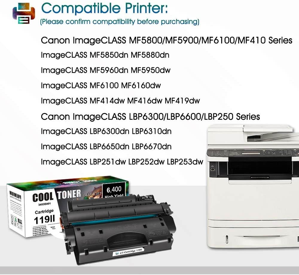 Cool Toner Compatible Toner Cartridge Replacement for Canon 119 II 119II Toner for Canon ImageClass MF6160dw MF414dw MF5950dw MF5880dn MF5850dn MF416dw LBP253dw LBP6300dn MF5960dn (Black, 2-Pack)