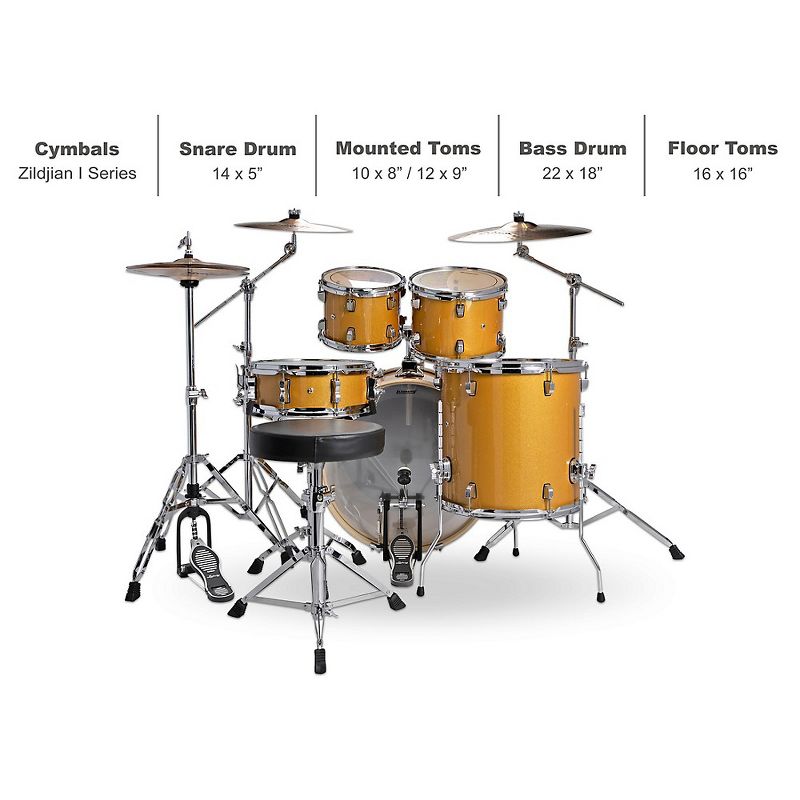 Ludwig Element Evolution 5-piece Drum Set with 22 in. Bass Drum and Zildjian "I" Series Cymbals Gold Sparkle