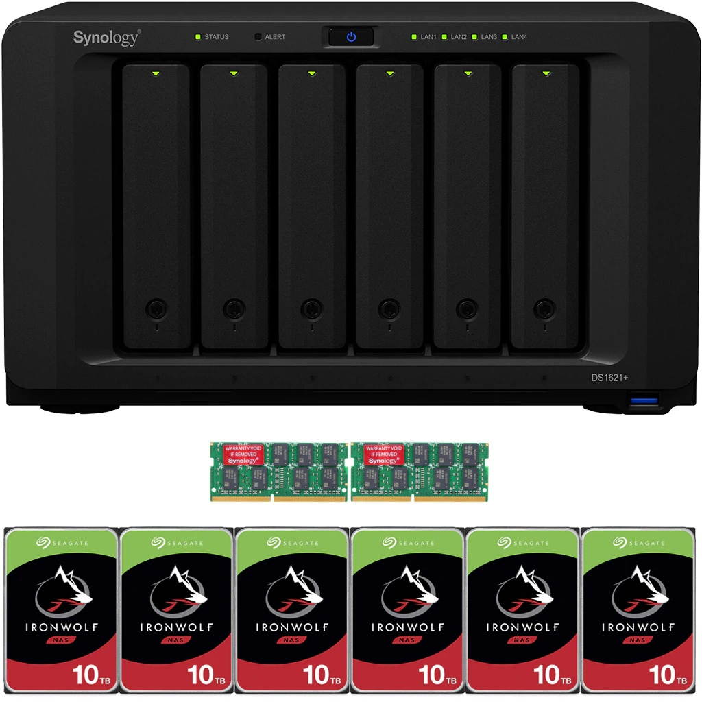 Synology DS1621+ DiskStation with 8GB RAM and 60TB (6 x 10TB) of Seagate Ironwolf NAS Drives Fully Assembled and Tested By CustomTechSales