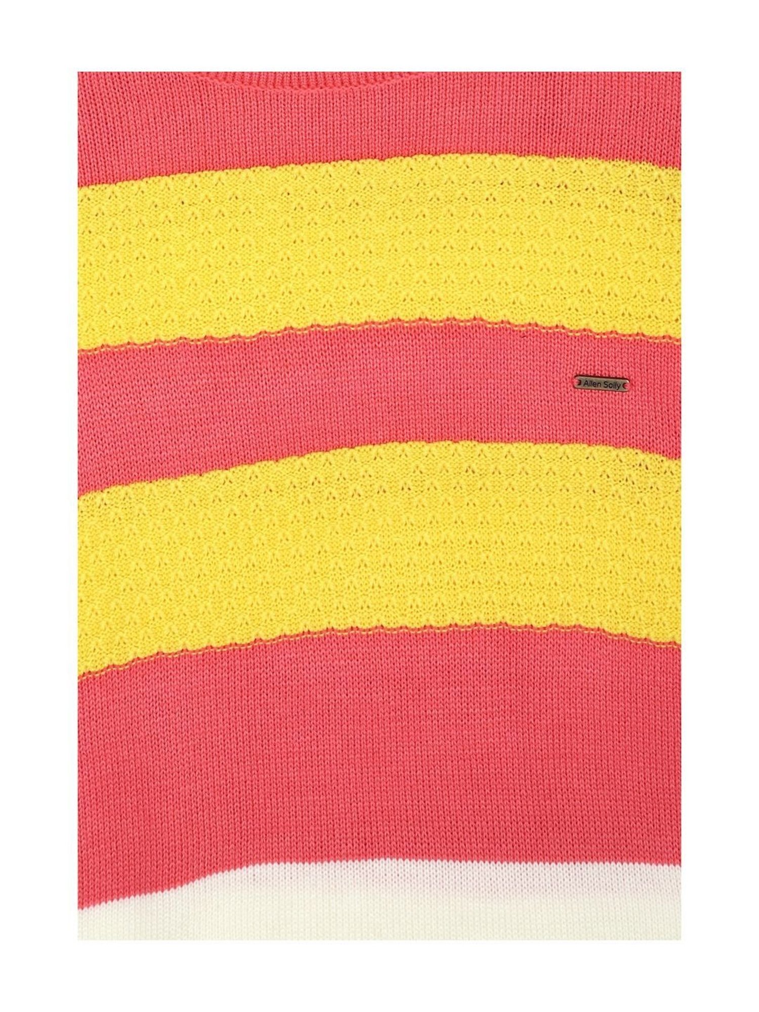 Allen Solly Junior Pink & Yellow Color Block Full Sleeves Sweater
