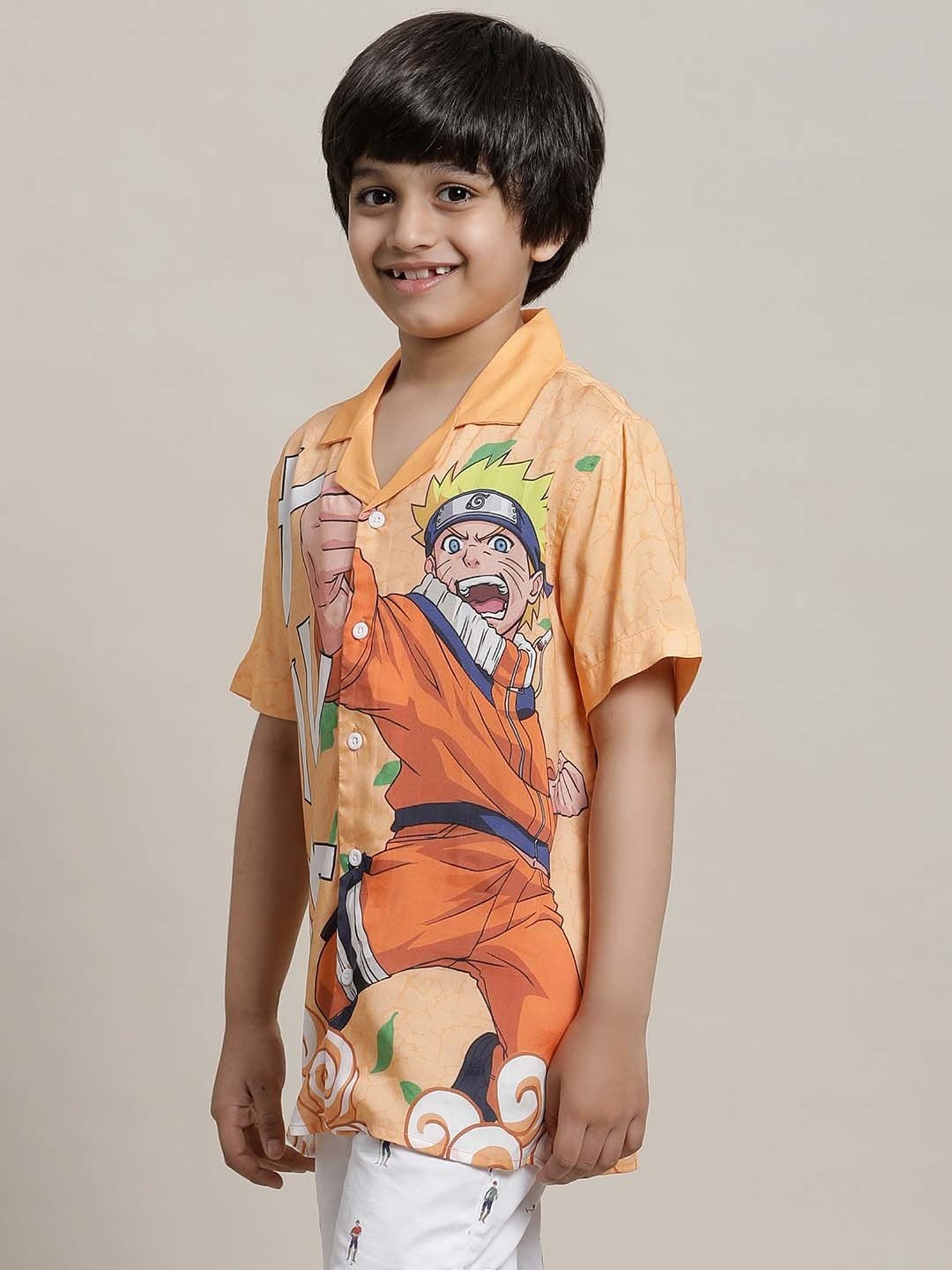 Kidsville Orange Printed Naruto Shirt
