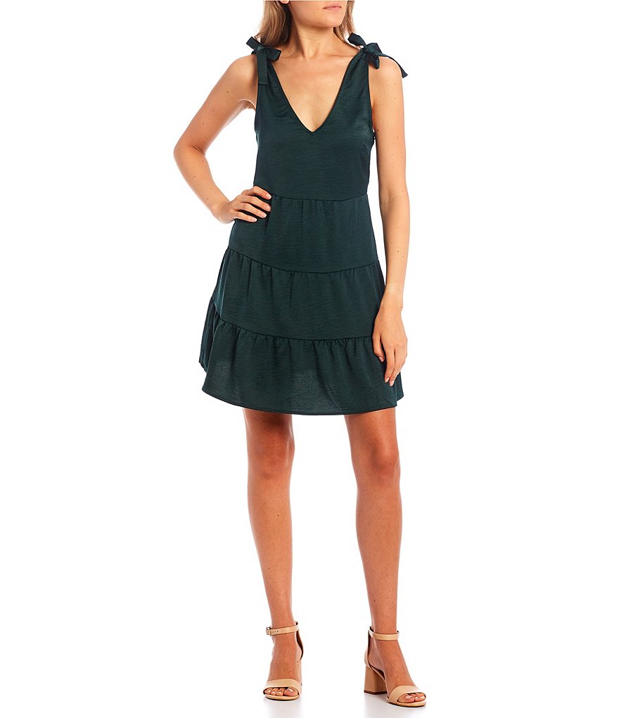 Xtraordinary Tie Shoulder Tier Skater Dress