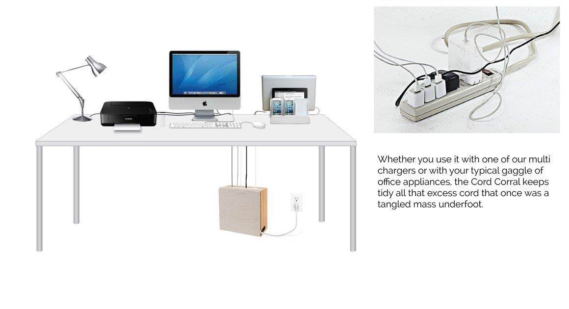 G.U.S. Cord Corral and Cable Organizer with 6-Magnetically Secured Cord Spindles -"Rustic Modern" Collection, Made of MDF and Brown Leatherette