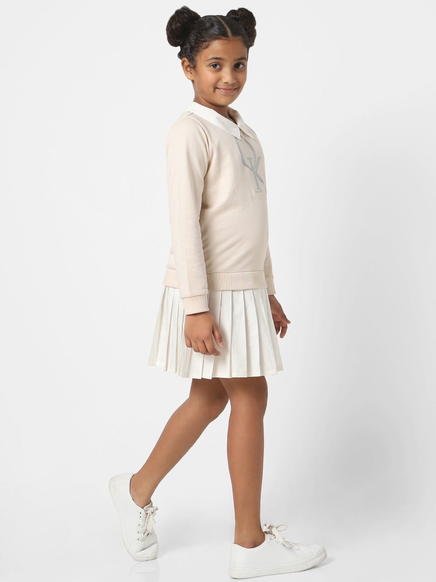 KIDS ONLY Beige Embroidered Full Sleeves Dress