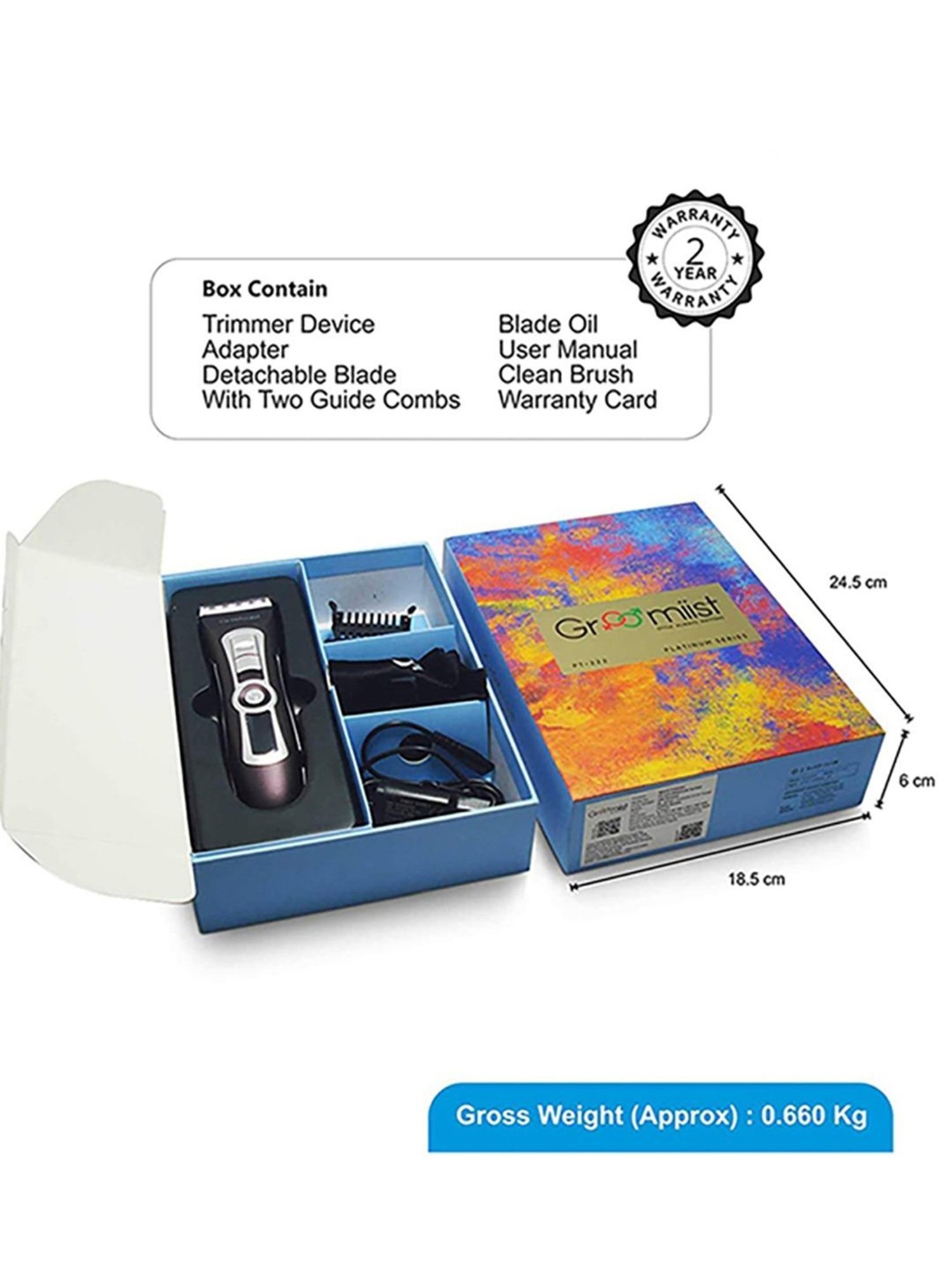 Groomiist PT-222 Platinum Series Cordless Beard Trimmer - 300 Min Runtime (Brown and Ivory)