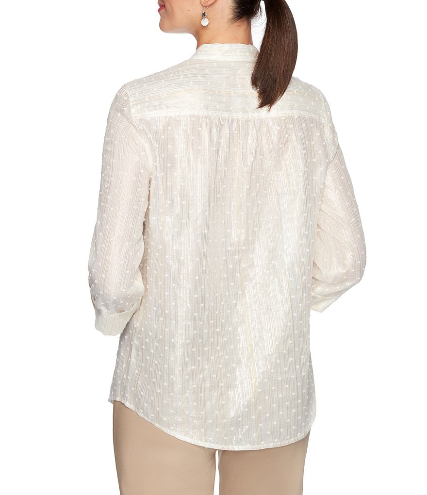 Calessa Petite Size Matte Jersey Knit Button Front Roll Tab Blouse