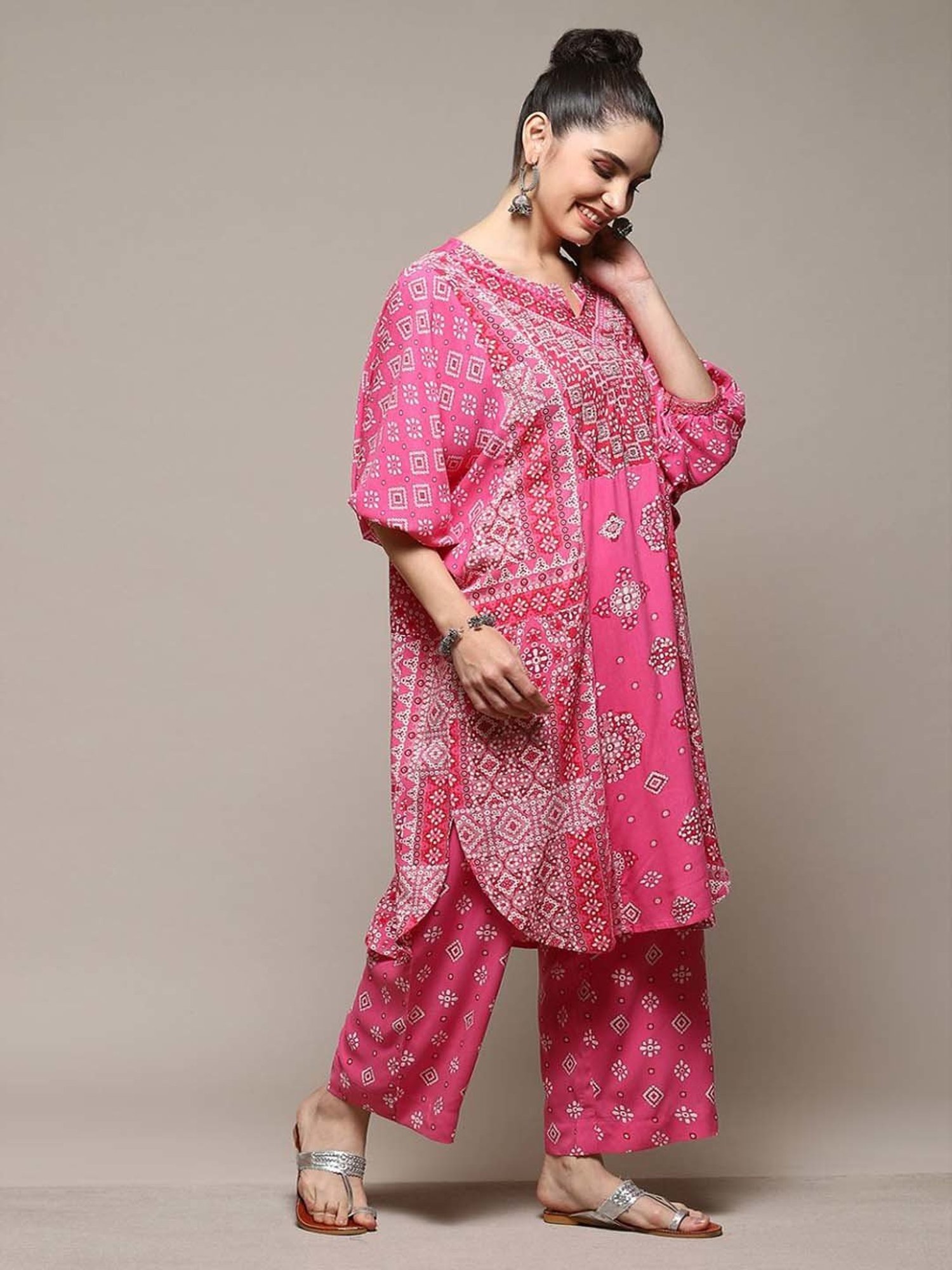 Biba Pink Printed Kurta Palazzo Set