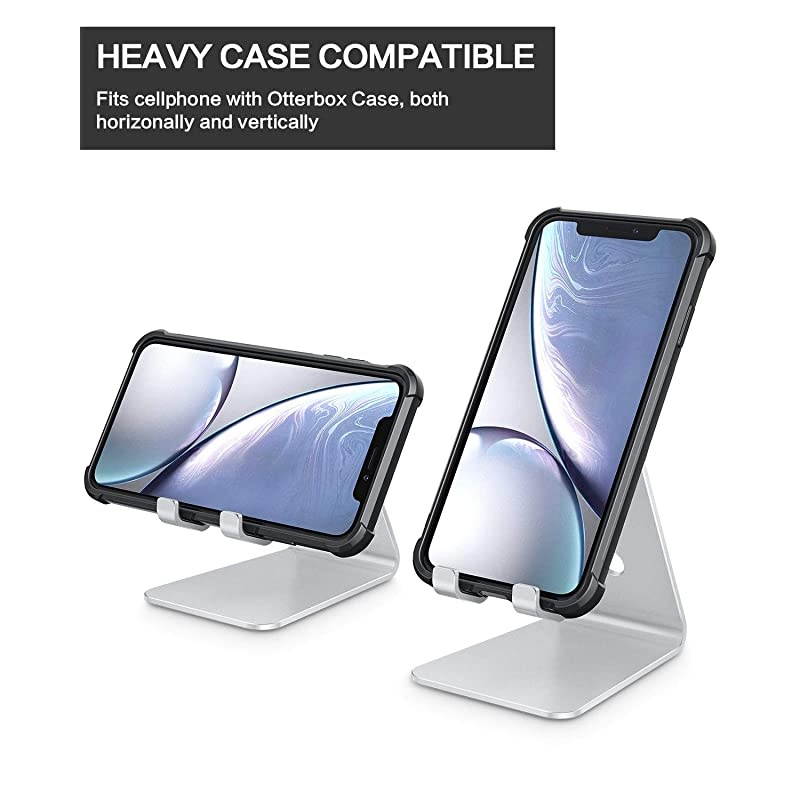 Adjustable Cell Phone Stand  Aluminum Desktop Cellphone Stand with AntiSlip Base and Convenient Charging Port Fits All Smart Phones Silver