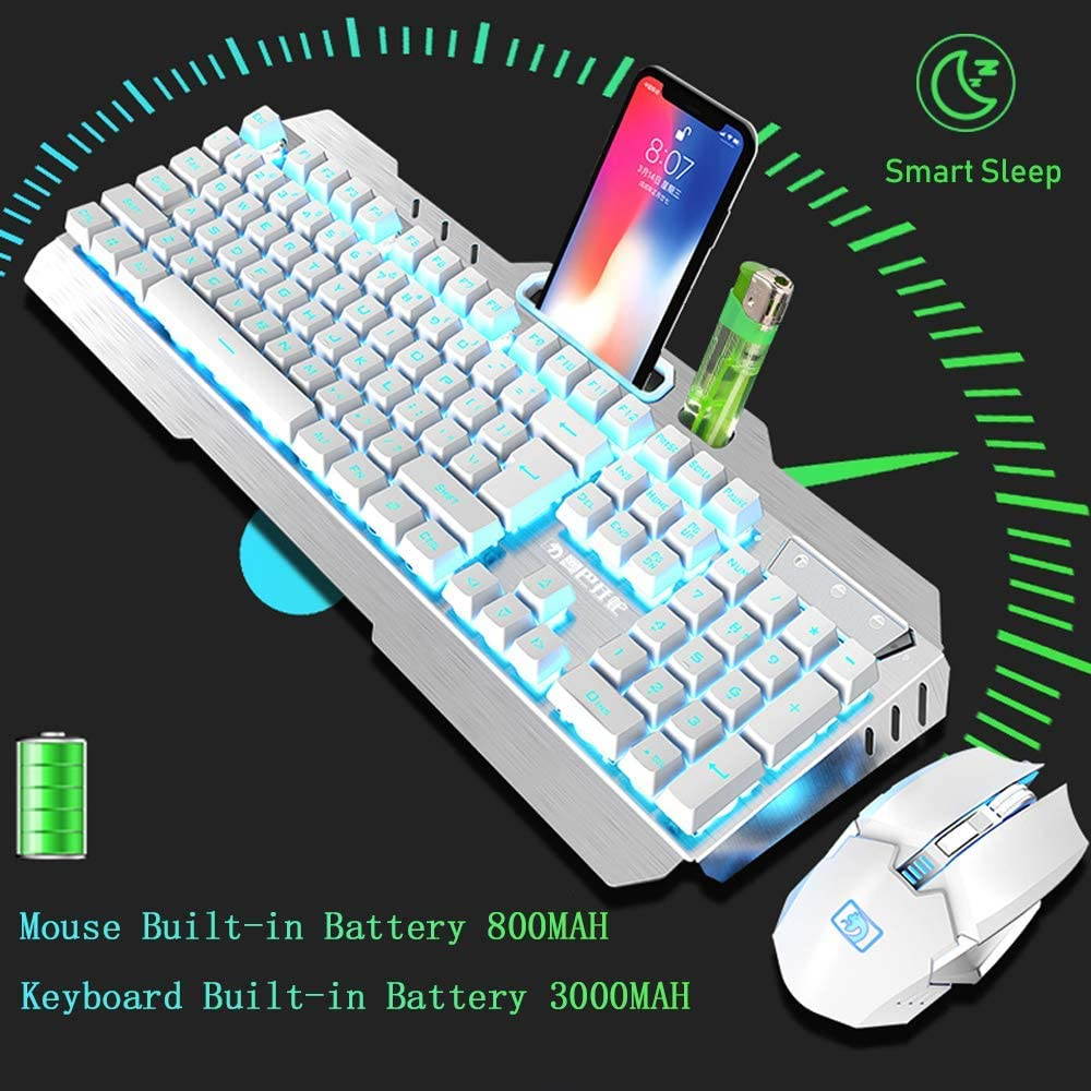 Wireless Gaming Keyboard And Mouse Set, Rechargable Backlit Mechanical Feel Waterproof Metal Panel Keyboard Mouse for Laptop PC Gamer