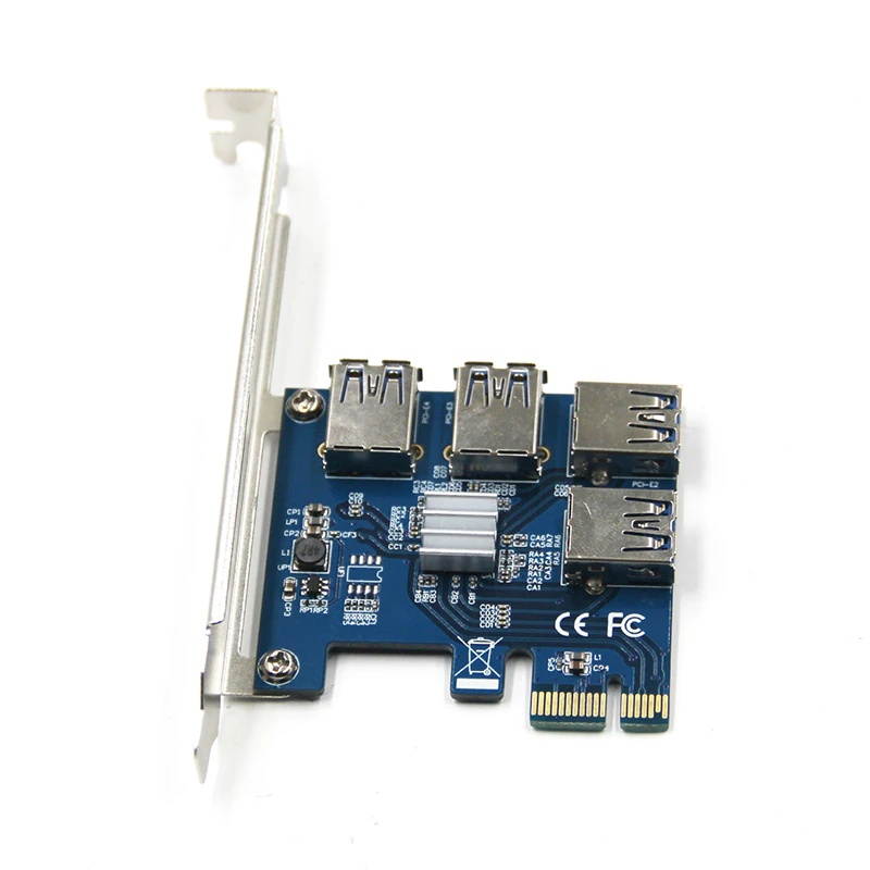 New 1 to 4 PCIe PCI E Riser Card PCI Express 1x to 16x USB 3.0 Data Cable SATA to 6Pin Power Supply for BTC Miner Machine Mining