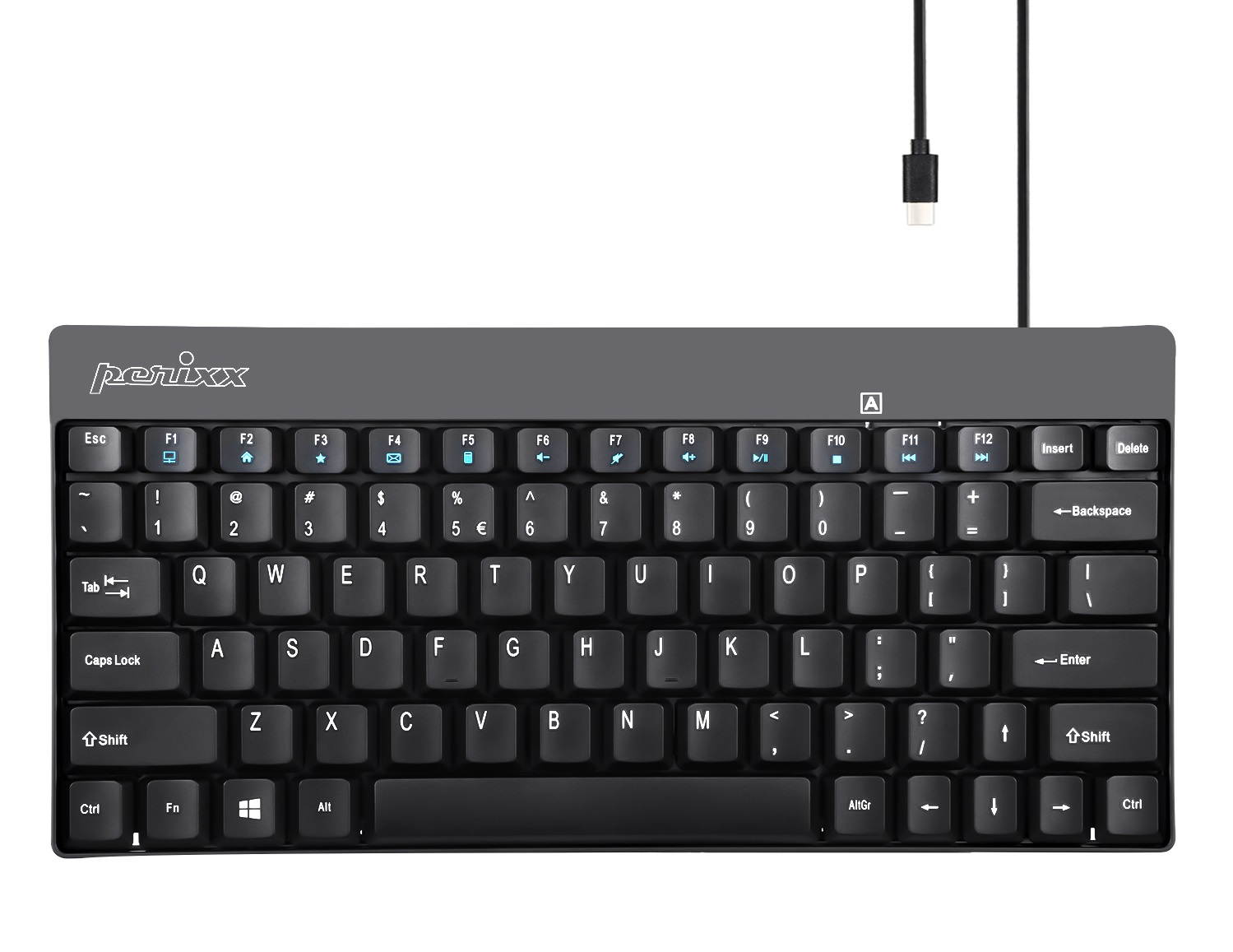 Perixx PERIBOARD-422 Wired USB-C Mini Keyboard, USB Type C Connection, Black