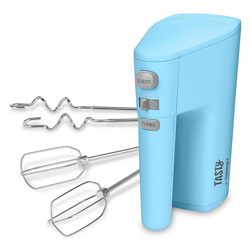 Tasty by Cuisinart Electric Home Kitchen Handheld Food Mixer with Wire Beaters, Dough Hooks, Turbo Boost Feature, and Variable 5 Speed Control, Blue