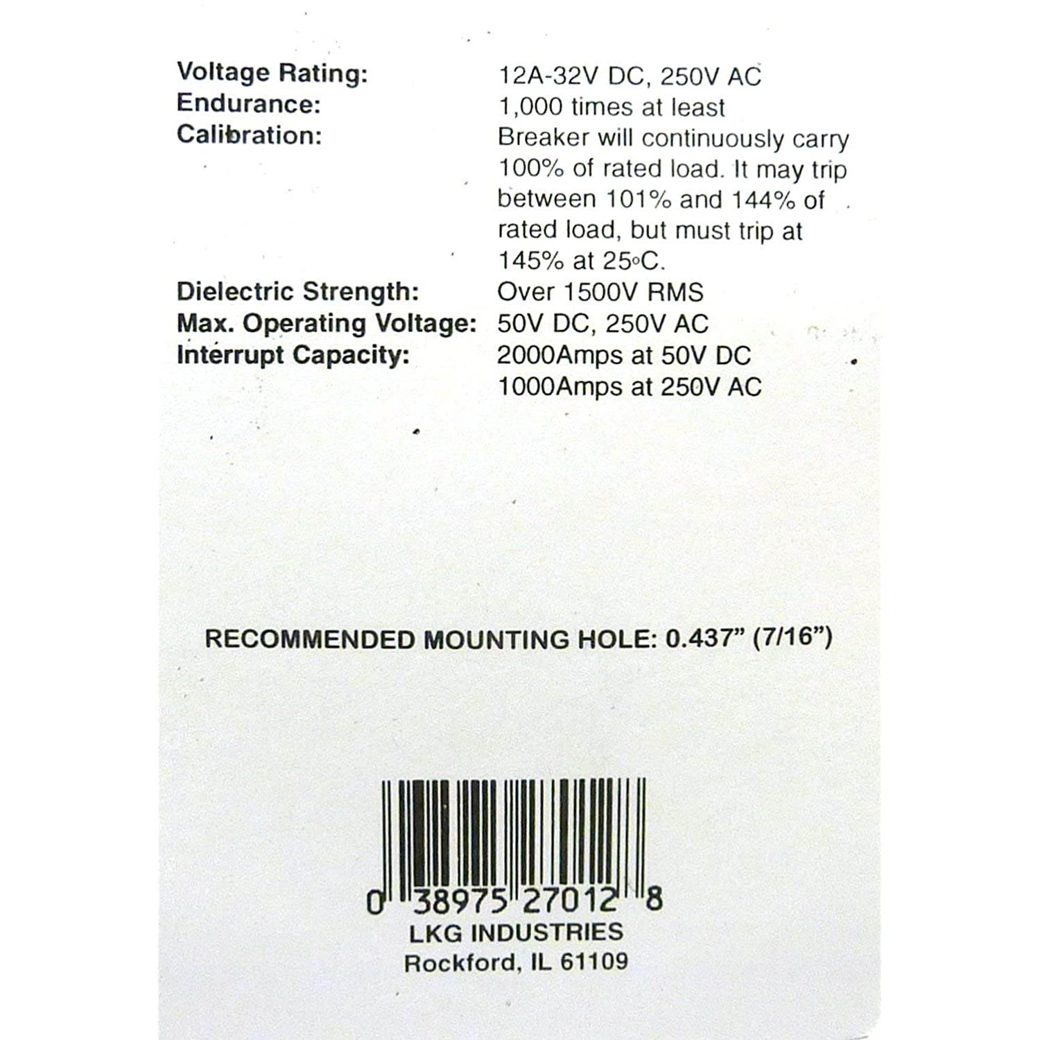 12 AMP 50VDC, 250VAC CIRCUIT BREAKER