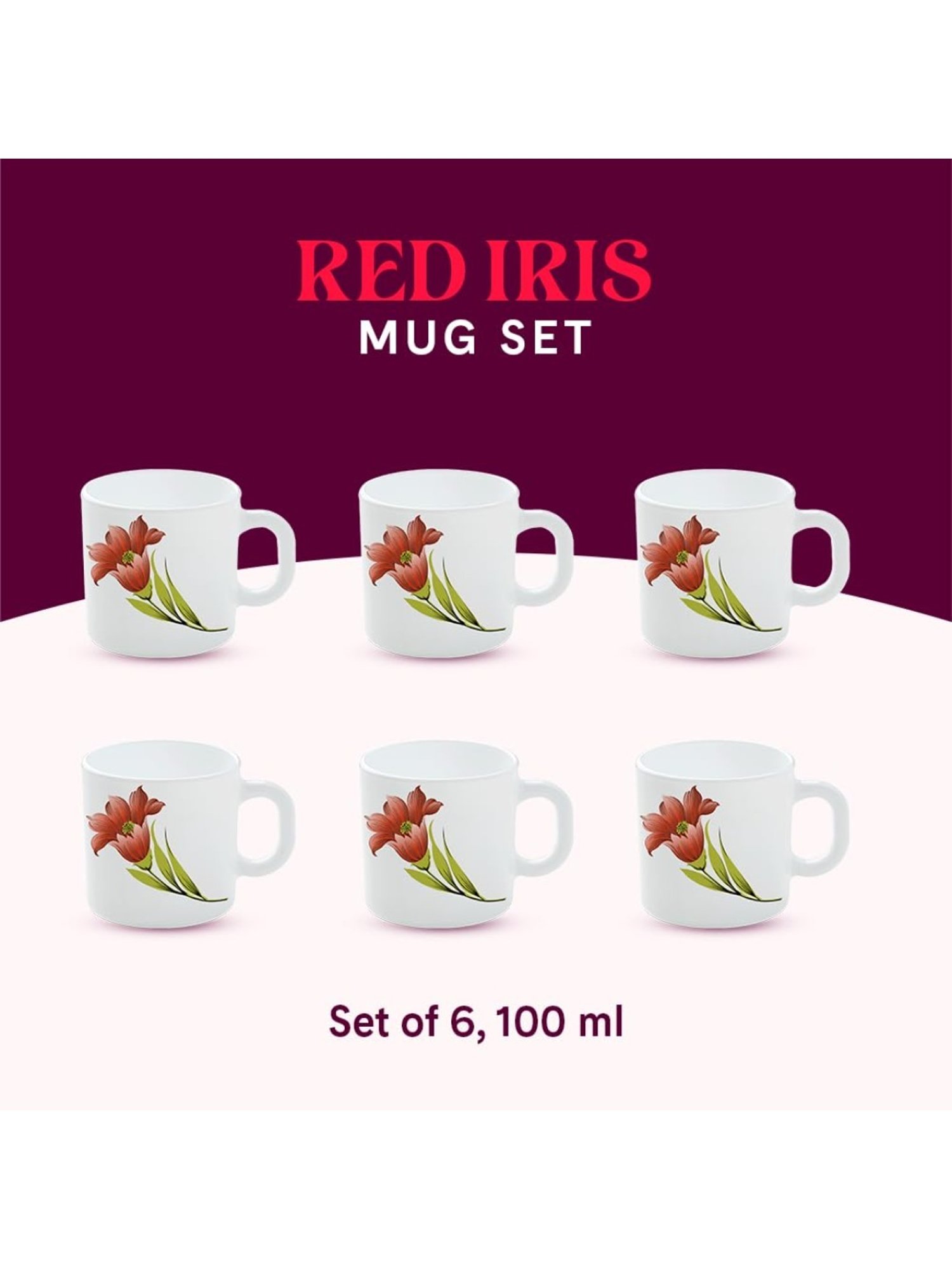 Larah by Borosil White Ceramic Tea & Coffee Mug - Set fo 6 100ml