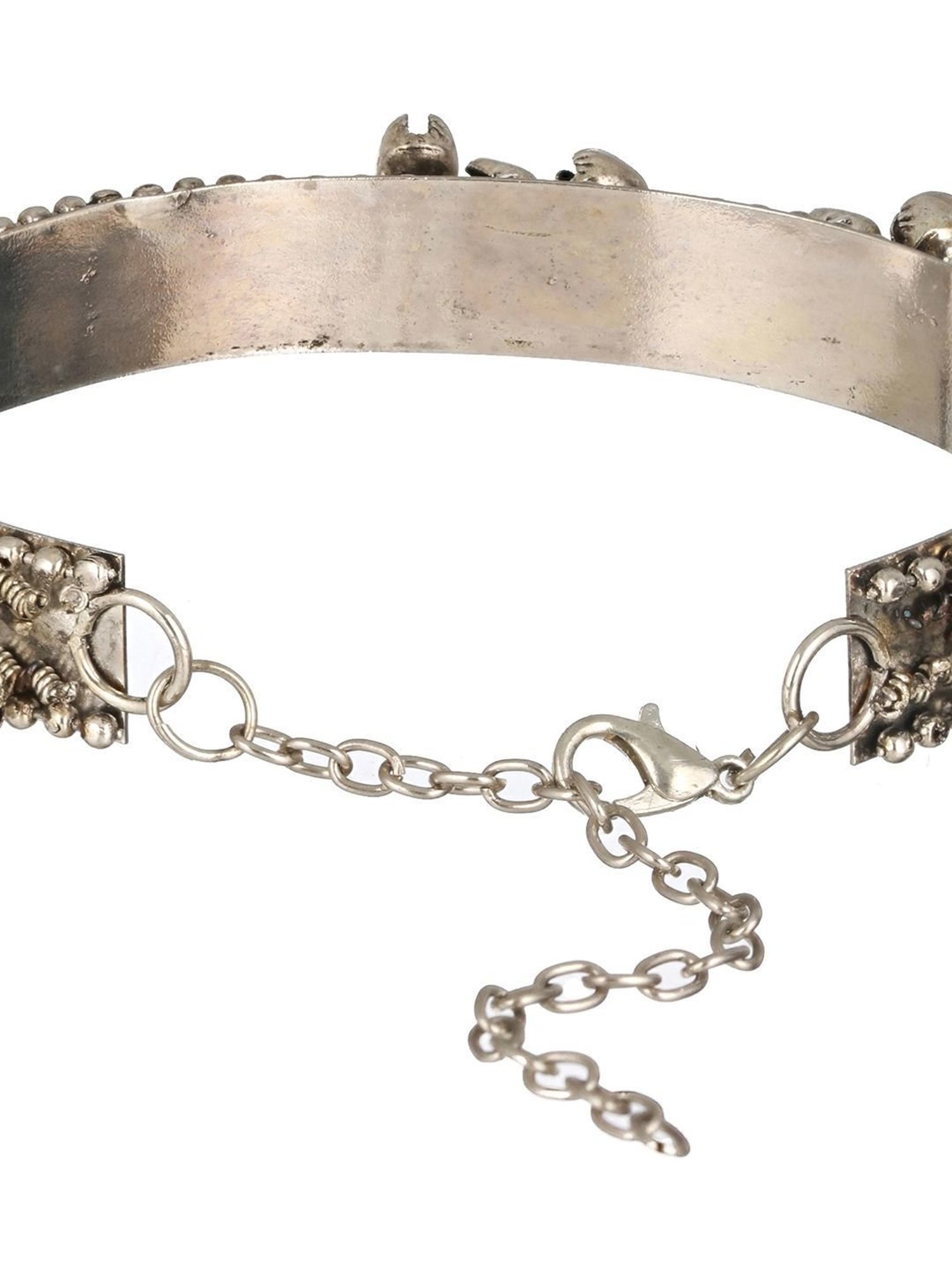 Aatmana Silver-Plated Ghungroo Beaded Oxidized Handcrafted Bangle Style Bracelet